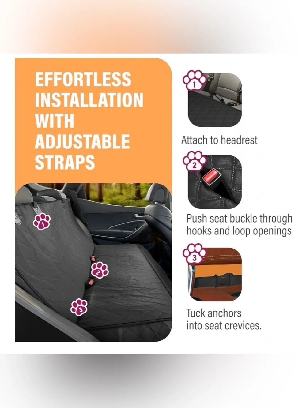 Active Pets Black Dog Car Hammock Backseat Cover - 53x56, Excellent Condition